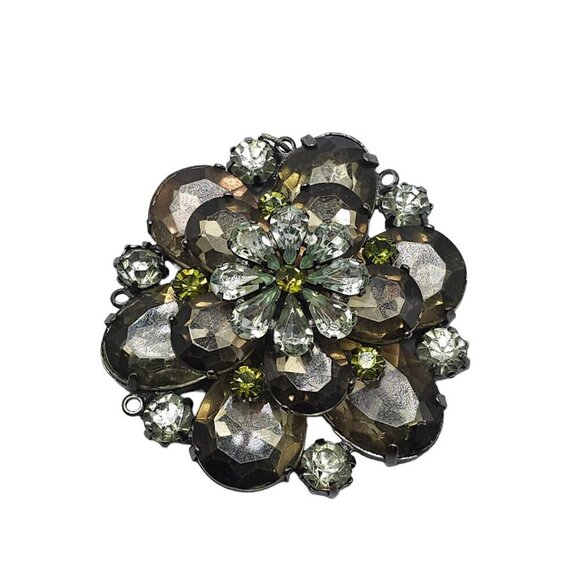 N/A Jewelry - Gray Prystal Flower Floral Silver Tone Vintage Jewelry For Repair